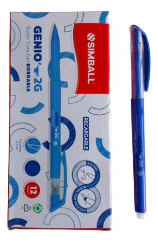 12 Roller Gel Borrable Friccion Simball 2g Tinta Azul X12u