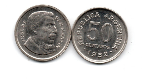 Moneda Argentina 50 Centavos Año 1952 San Martin Cj#223 Aunc (Usado)