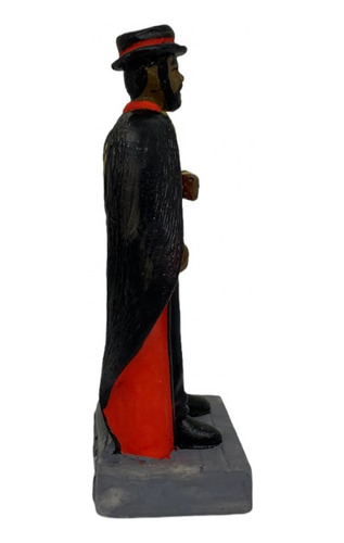 Escultura Exu Cartola Capa Preta E Vermelha 10,50 Cm Resina