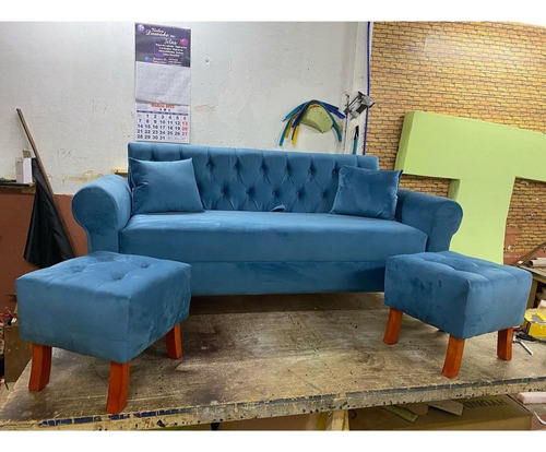 Sofa Baul Con 2 Puff Más Cojines