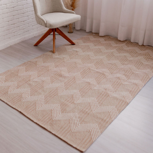 Tapete De Sala 2,00x2,50 Algodão Boho Moderno Feito Em Tear Cor Bege Desenho Do Tecido Geométrico