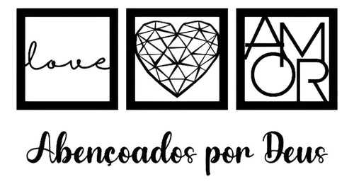 Kit Quadros Decorativos Love Amor Coração Frase Mdf 3mm Cor Preto