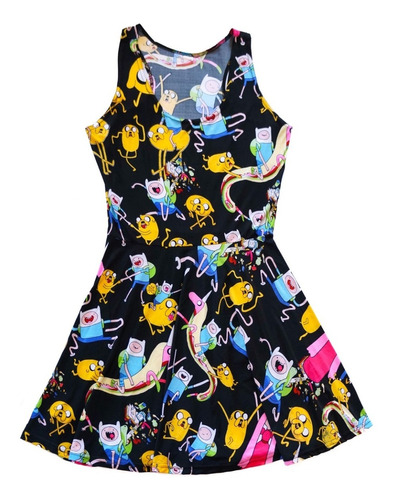 Vestido Importado Adventure Time Seda Fría Black Jake Mujer