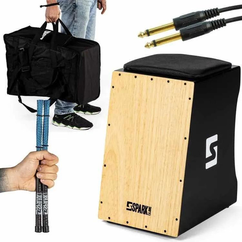 Cajon Eletroacust. Natural + Bag + Vassourinha + Cabo Spark