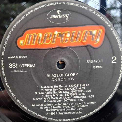 Vinil Lp Jon Bon Jovi Blaze Of Glory Encarte, Otimo Estado
