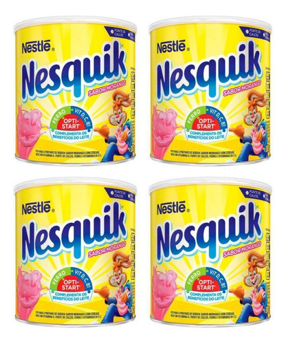 Kit 4 Nesquik Morango Nestlé Achocolatado Em Pó 380g