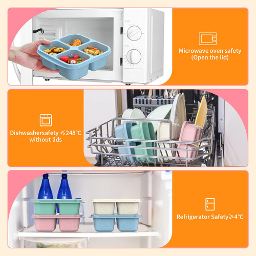 Cajas De Aperitivos Reutilizables 4 Compartimentos Paquete 4