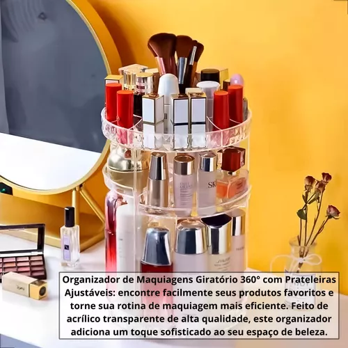 Organizador de cosméticos e maquiagem acrílico 360° giratório