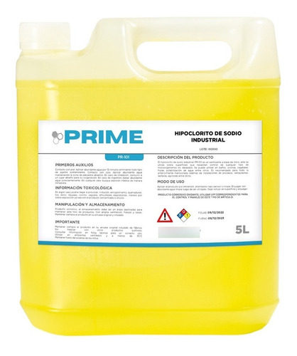 Imagen 1 de 1 de Hipoclorito De Sodio Industrial 1% 5 Lt - Prime
