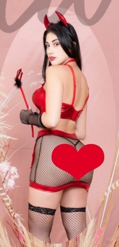Imagen 2 de 4 de Lencería Disfraz De Diablita Falda Malla + Regalo
