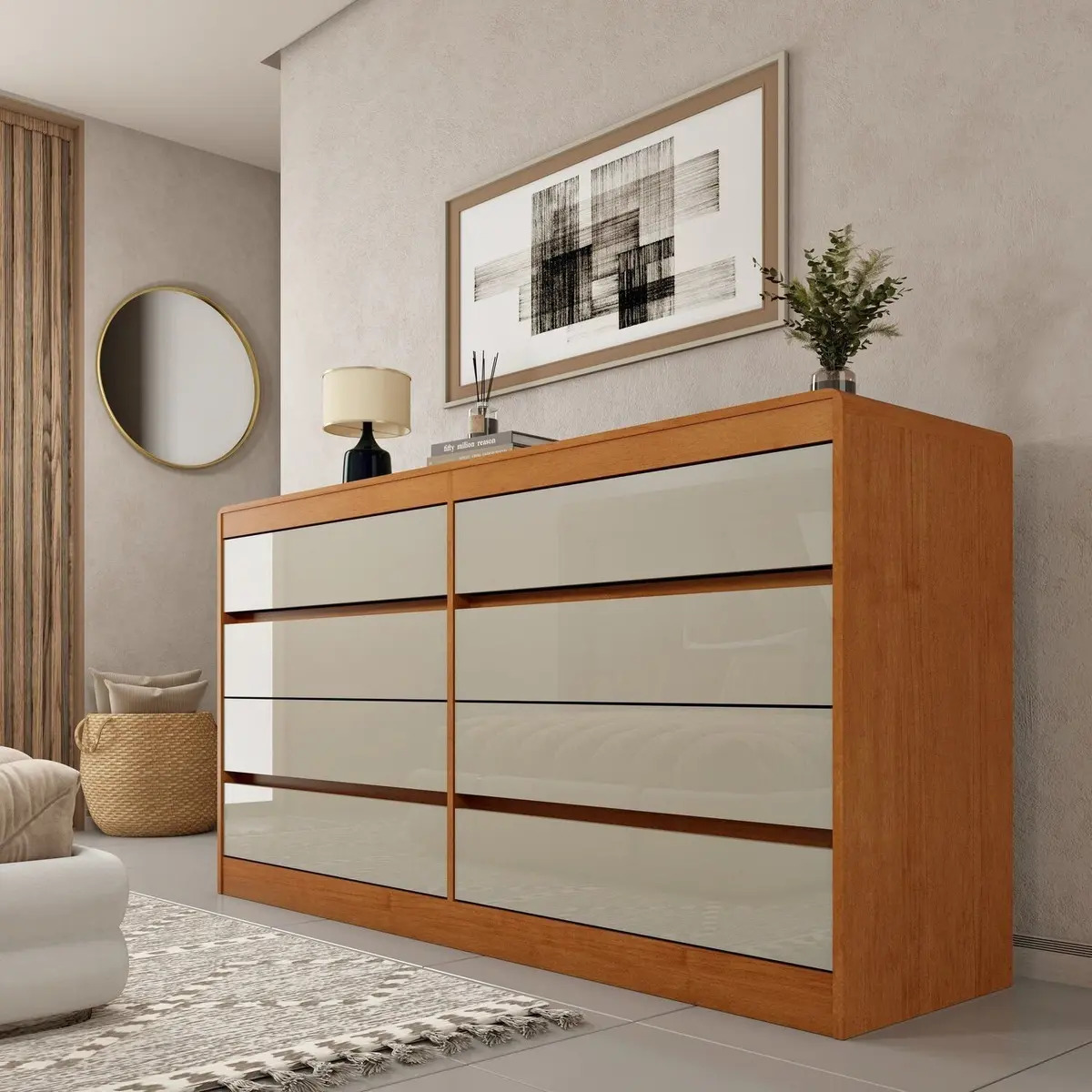 Cômoda 8 Gavetas Orgânica 100% Mdf 158cm Luna Espresso Cinamomo/off White