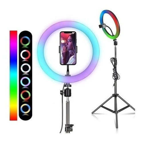 Anel de luz LED Rgb para fotografia de selfie de 26 cm + tripé 2,10 m