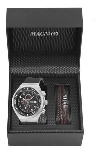 Kit Relógio Magnum Masculino Ma33737c + Pulseira Cor da correia Preto Cor do bisel Prateado Cor do fundo Preto