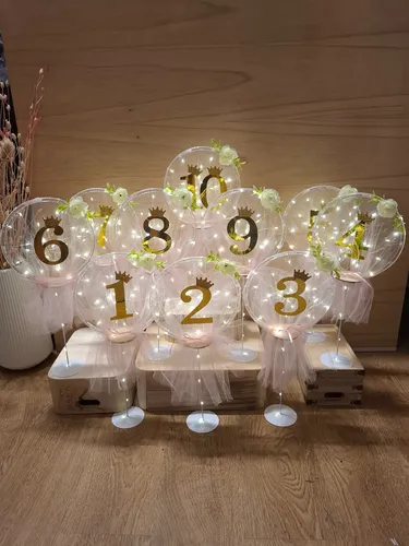 Centro De Mesa De Tul Con Numero Y Luces Led X15