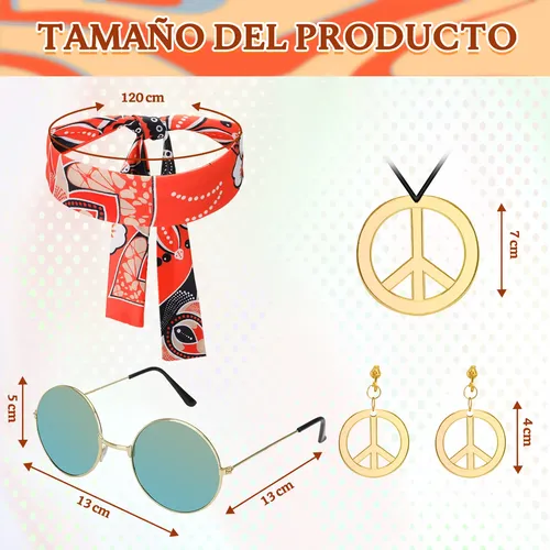 Disfraz Hippie De 6 Piezas Para Hombre Y Mujer – Camiseta Tie-Dye, Peluca Afro, Gafas, Collar Paz, Diadema Y Pulsera, Ideal Para Fiestas 60s Y 70s