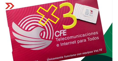 3 Sim Cfe Teit, Chip Incluye 1gb Navegar 100min50sms30 Días