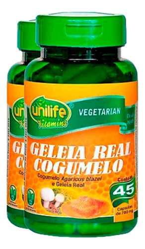 Kit 2 Geleia Real Cogumelo Agaricus Unilife 45 Cápsulas