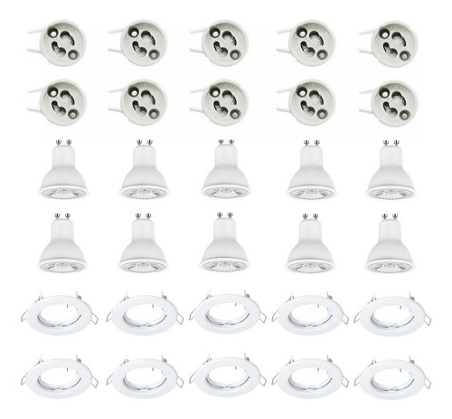 Pack 10 Focos Aro Fijo + Zócalo Gu10 + Ampolleta Led 6w 220v