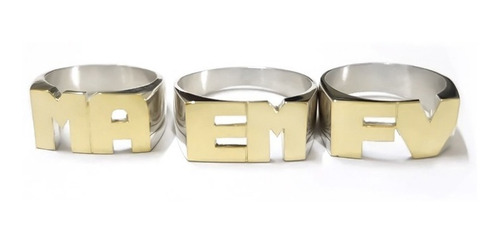 Anillo Sello 2 O 3 Iniciales Plata 925 Y Oro 18k Con Estuche Plateado Y Dorado 34