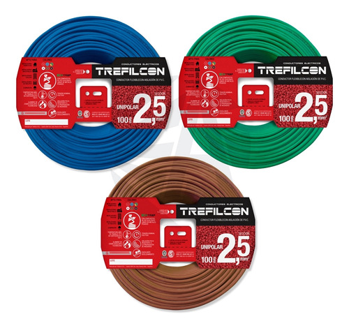 Cable Trefilcon 2.5m Pack X3 Celeste+marron+ver/am X100mt Ea