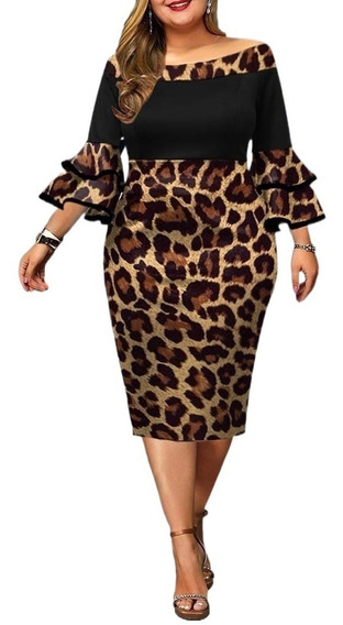 Vestido De Fiestas Elegantes De Leopardo Para Gorditas | Cuotas sin interés