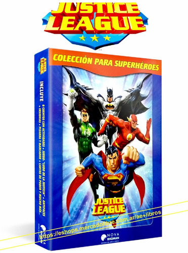 Superhéroes Justice League 8 Libros, Pizarra Mágica + Juegos