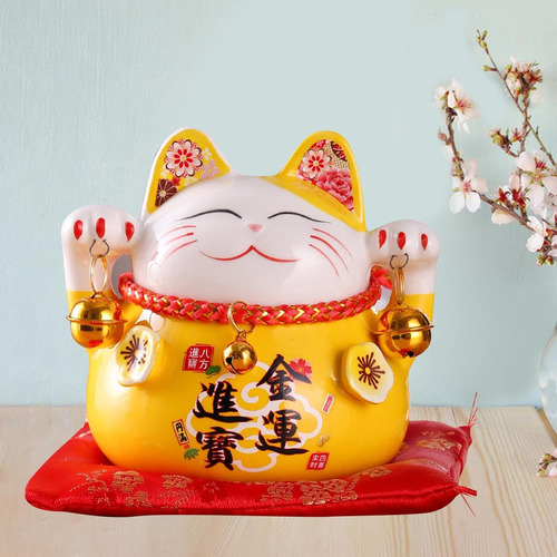 Lucky Cat Piggy Bank Cerámica Fengshui Cute Chinese Para 