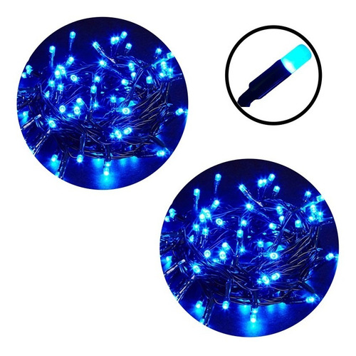 02 Pisca Pisca Luz 100 Lâmpadas Natal 8 Funções - Azul