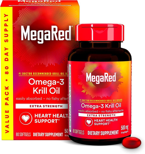 Mega Red Omega-3 Krill Oil 500mg 80 Softgels Sabor Sin sabor