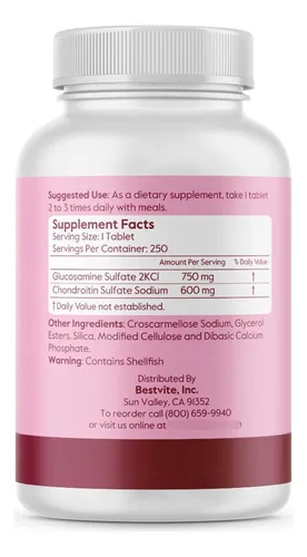 Glucosamina Y Sulfato De Condroitina 750mg 600mg 250 Tableta