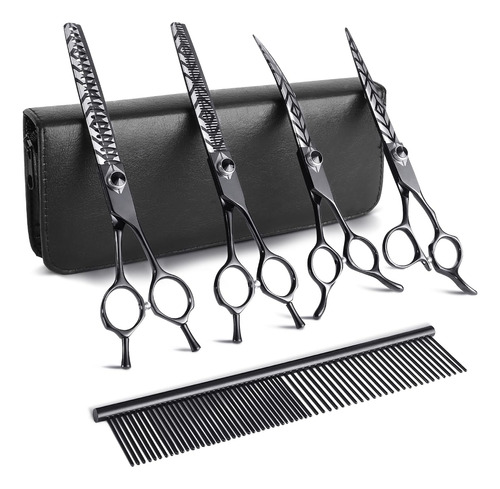 Drgskl Kit De 7 Tijeras De Peluquería Canina Negras, Tijeras