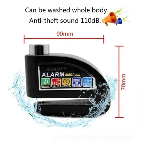 Imagen 5 de 6 de Candado Freno De Disco Con Alarma Para Moto