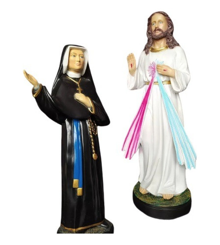 Imagem De Cristo Misericordioso 32 Cm + Santa Faustina 32 Cm