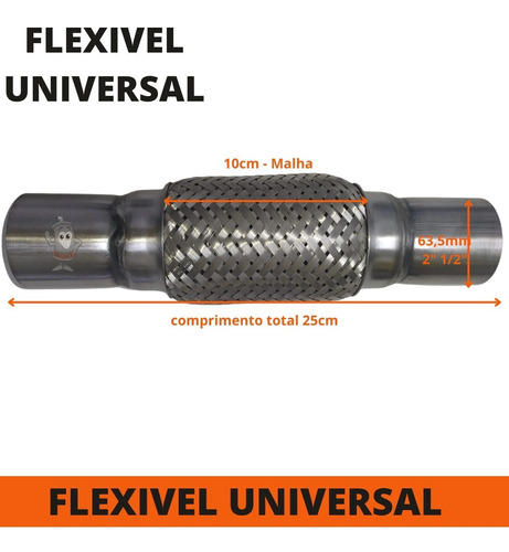 Tubo Flexível Escapamento 63mm 2,5 Polegadas Malha Universal
