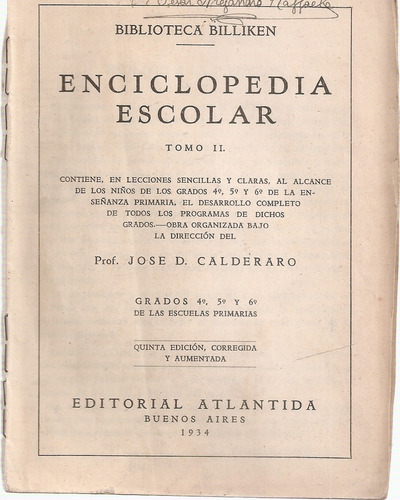 Enciclopedia Escolar Billiken Tomo 2 Calderaro Atlantida1934
