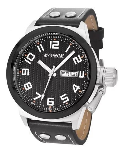 Relógio Magnum Masculino Analógico Couro Preto Ma32765t