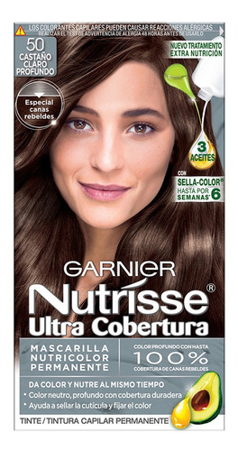 Kit Tinte Garnier  Nutrisse ultra cobertura Mascarilla nutricolor permanente tono 50u castaño claro profundo para cabello