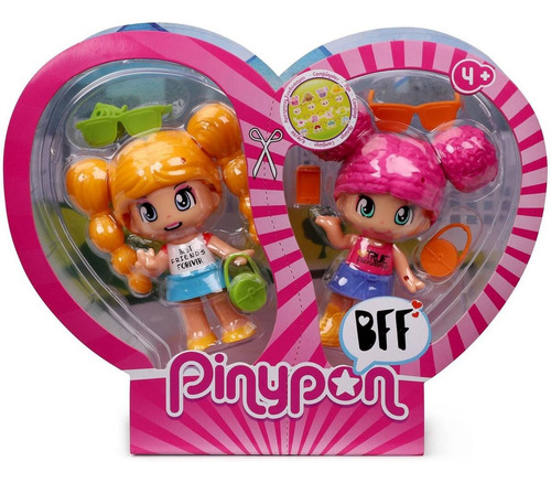Pack 2 Muñecas Mejores Amigas Pinypon Cabello Rosa Amarillo