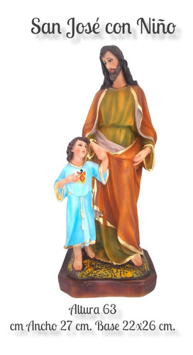 Hermosa Figura De San Jose Con Niño  De 63 Cm.