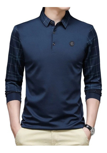 Camisa Polo De Color Sólido Manga Larga Hombres Moda Coreana