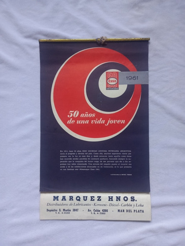Antiguo Almanaque Publicidad Esso, 1961, 50 Aniversario