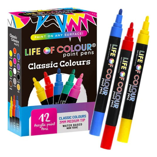 Marcadores Acrilico 3mm - X12 Clasico Life Of Colour