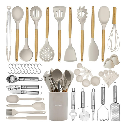 Juego De 46 Utensilios De Cocina De Silicona Con Mango De Ma