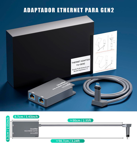 Adaptador Ethernet Starlink V2 Com 2 Portas Rj45 1000 Mbps Conexão Rápida Plug & Play Expansão Rede Mesh E Pc Alta Velocidade Cabo Lan Compatível Athenix