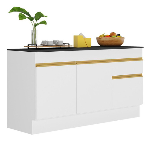 Balcão Cozinha Gabinete Pia 150cm Veneza Multimóveis V2107 Cor Branco/dourado