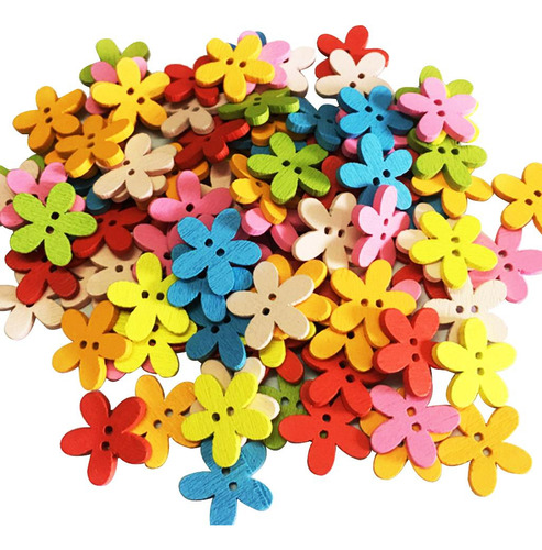 100pc Colorful Flower Flatback Botones De 2 Agujeros Craft