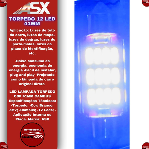 Lâmpada Led Torpedo 41mm Luz De Teto Canbus 6000k 10w 10 Uni