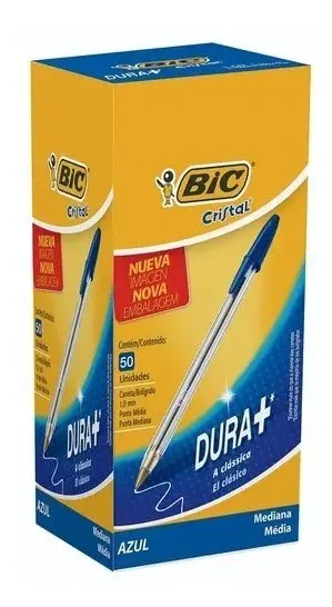 Caneta de ponto médio Bic Crystal. 50 unidades azul, cor exterior, transparente