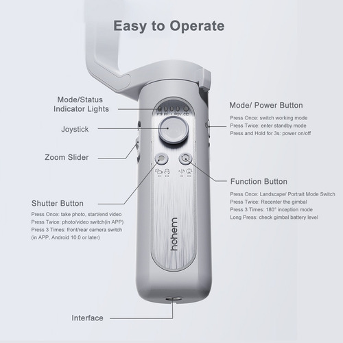 Gimbal Selfie Stick De 3 Ejes Hohem Mini Con Xe Android
