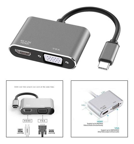 ¡ Adaptador Usb C A Y Vga, Convertidor Plug And Play Tipo C